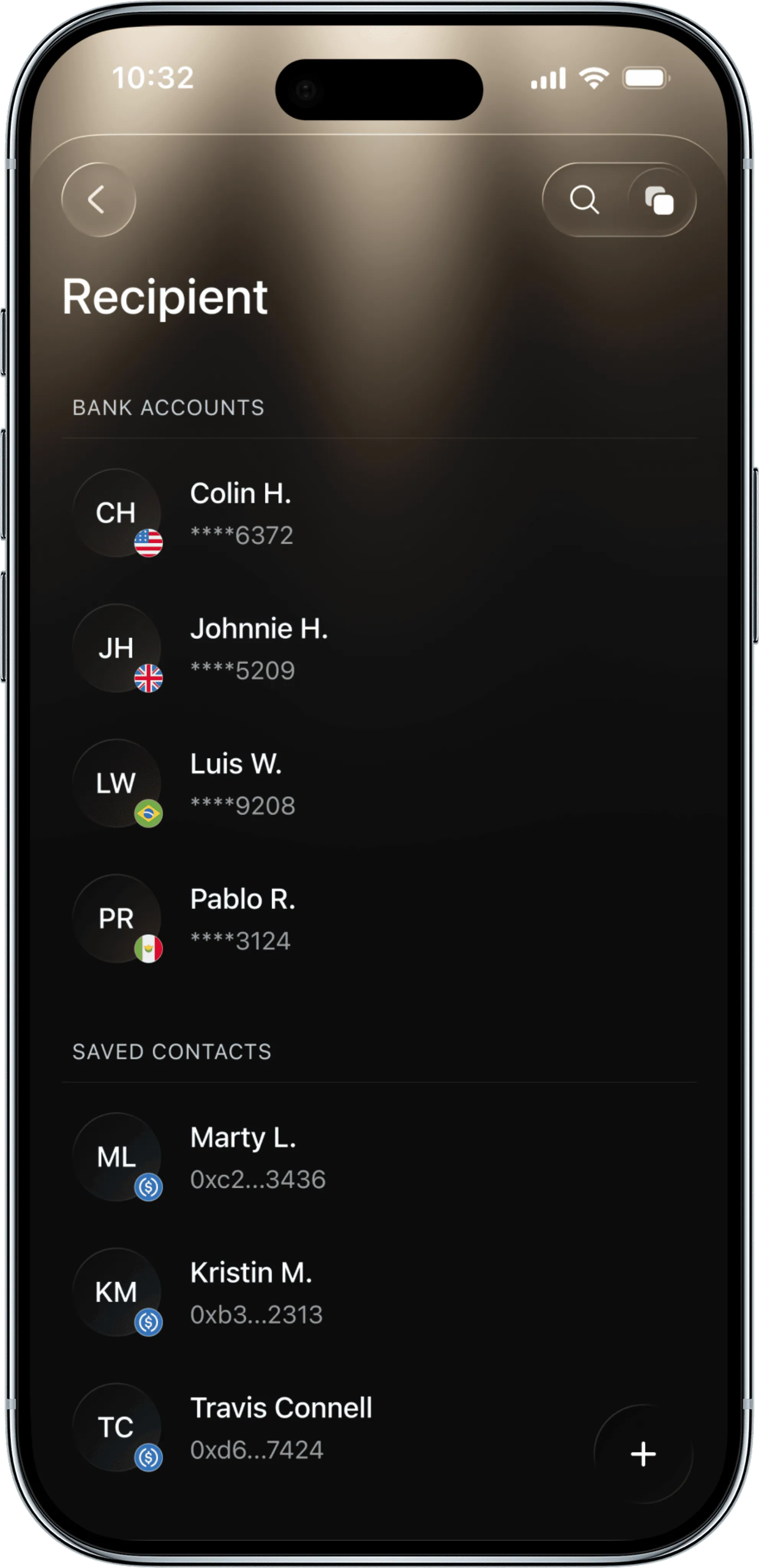 Charter app recipient list